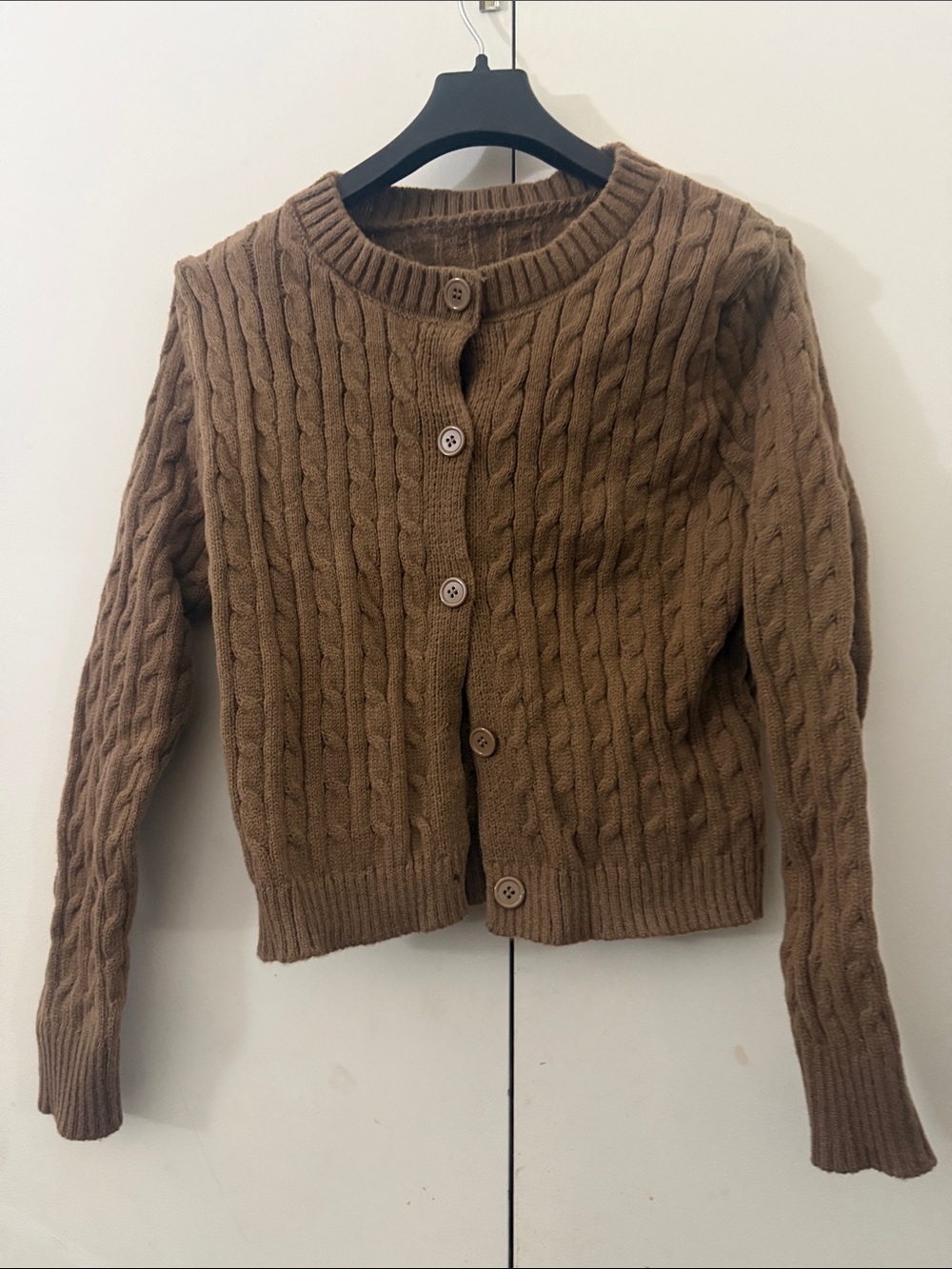 Brown Cable Knit Button-Front Women's Sweater